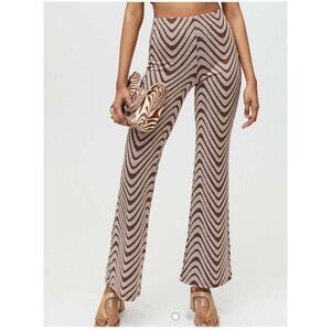 Urban Outfitters Chevron Flare Pants Brown Beige Knit Ribbed High Rise Size XS‎